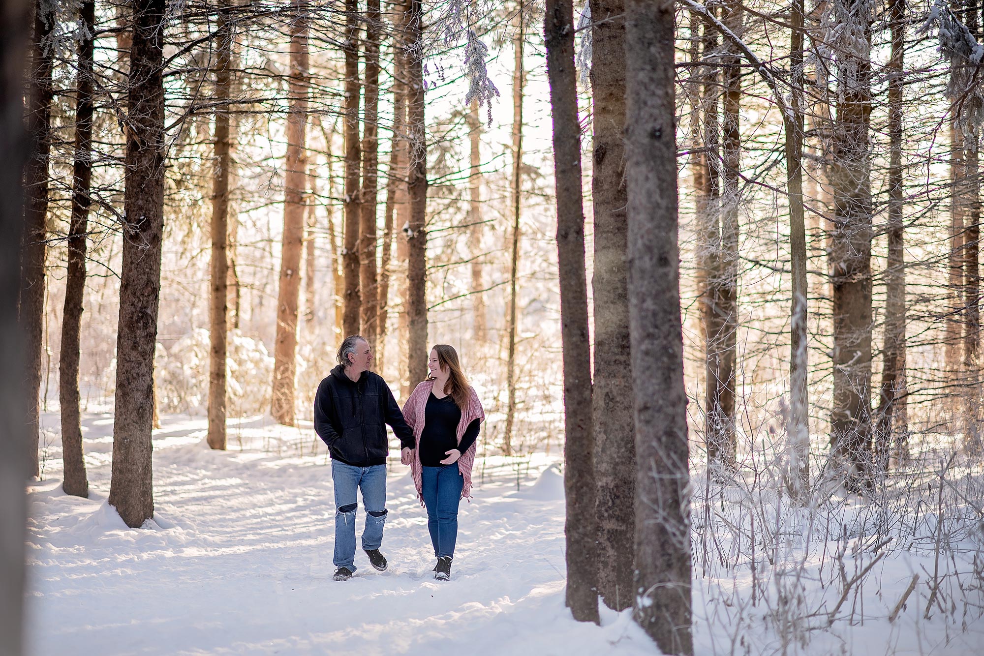 couple walking in the forest